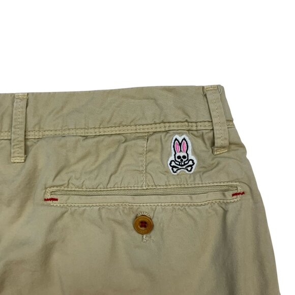Psycho Bunny Mens Flat Front Shorts 32 Light Khaki Classic Fit Zip Fly Resort - Picture 10 of 12